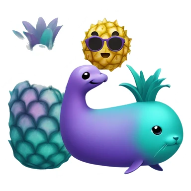 teal-colored seal and purple-colored pineapple sticker