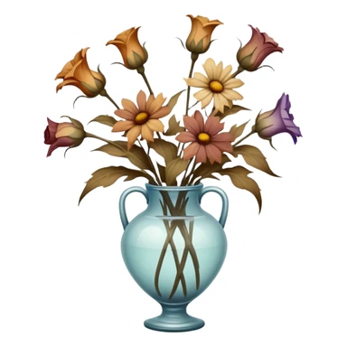 dead wilted flowers hanging in a vase sticker