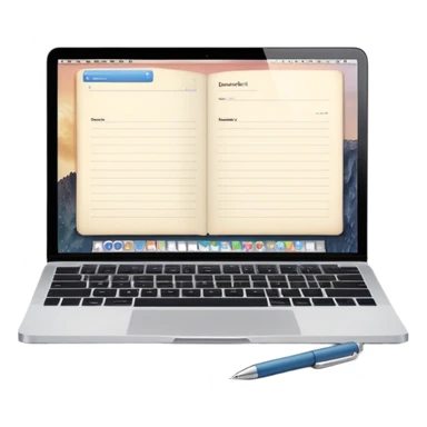 MacBook with booking app open beside vintage paper notebook and pen sticker