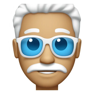 un hombre de mediana edad con el pelo blanco y gafas azul celeste sin barba, cara alargada y raza blanca sticker