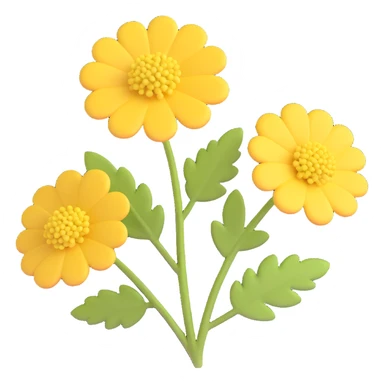 3D iOS cartoon style illustration of a yarrow (тысячилистник) flower, with a voluminous, soft, and playful look. Emphasize rounded, dimensional shapes and bright colors typical of iOS emojis, keeping it natural and expressive without any smiles or faces or anthropomorphic features. sticker