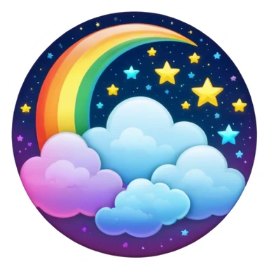 Beveled button with Neon rainbow colored damask style full moon with stars and clouds in the center sticker