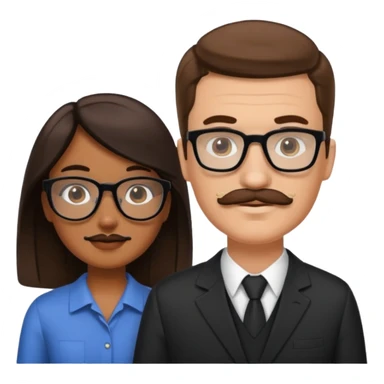 White brown cow boy with black glasses and mustache with a black black girl sticker