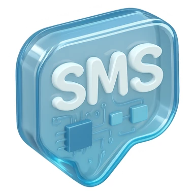Modern SMS icon with circuit board patterns, glossy finish, transparent background sticker