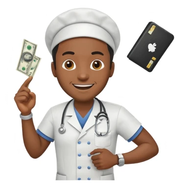 Black man nurse chasing money sticker
