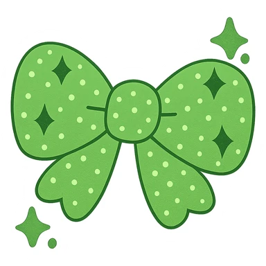 Make the glittery bow green, keep it sparkling and decorative with no background. The style should maintain the glittery and sparkling texture with a decorative look. sticker