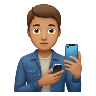 man casual clothes holding one phone sticker