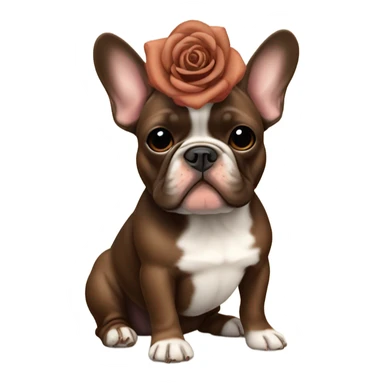 Tan and Chocolate brown French bulldog with a rose on its head sticker