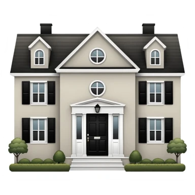 greige colonial house with black shutters and black front door sticker