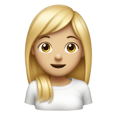 A very shy girl with red cheeks, a smiling girl with freckles on her cheeks, who covered her mouth with her hand out of shyness. She has blonde bangs. sticker
