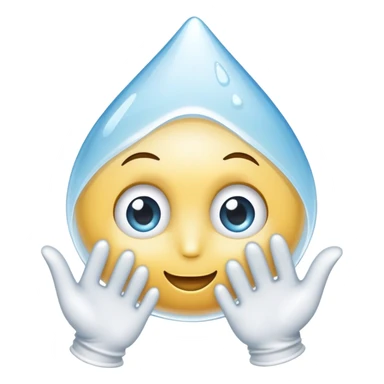 A water droplet holding a white glove and having eyes and a mouth. sticker