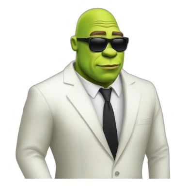 shrek kissing with white-guy-wearing-suit-with-short blonde-hair-and-black-sunglasses sticker