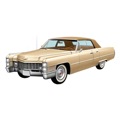 Stylized beige 1966 Cadillac DeVille, simplified to core elements, minimal detail three-quarter view, clean lines, Once Upon a Hollywood reference, iOS emoji style sticker