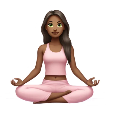 Dark brown long hair and green eyes yoga beautiful girl in light pink pink pink clothes sitting on a yoga mat sticker