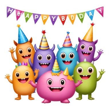 Cute monsters celebrating a birthday with a banner that says Happy B-Day sticker