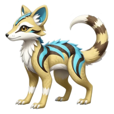 Rare realistic shiny exotic cute epic pretty beautiful handsome gorgeous aesthetic colorful vibrant Vernid-Fionbri-Protogen-Primagen-Sergal-Wickerbeast-Genet-Trico-species-Fakemon-hybrid-creature by LiLaiRa, beautiful intricate markings, full body sticker