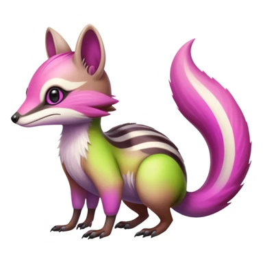 Iridescent Neon Lime-Green-Magenta-gradients Minccino-Numbat-Sergal-fusion-hybrid-animal-creature, full body sticker