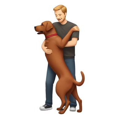Red Labrador giving brown haired man a hug sticker