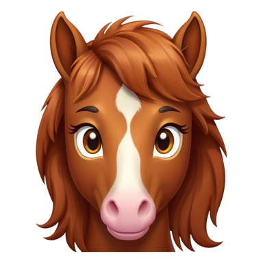 Cinematic Cute Chestnut Horse Portrait Emoji, Head tilted playfully and inquisitively, showcasing a glossy chestnut fur with a vibrant sheen and gentle, expressive amber eyes, Simplified yet irresistibly adorable features, highly detailed, glowing with a warm, friendly glow, high shine, affectionate and spirited, stylized with a touch of whimsy, bright and endearing, soft glowing outline, capturing the essence of a mischievous yet loving horse, so playful it feels like it could prance out of the screen and into your arms! sticker