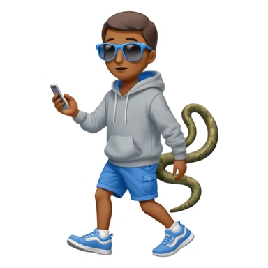 anthropomorphised snake wearing sunglasses, hoodie and shorts, walking upright sticker