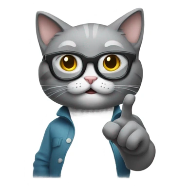 nerdy grey cat lifting index finger  sticker