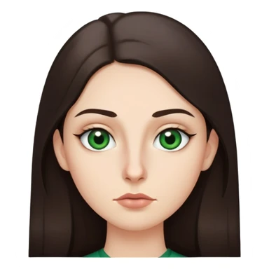 Me with long dark brown hair green eyes and thin top lip and big bottom lip and a mole on my left side of my chin very thin eyebrows with a scar on the right eyebrow sticker