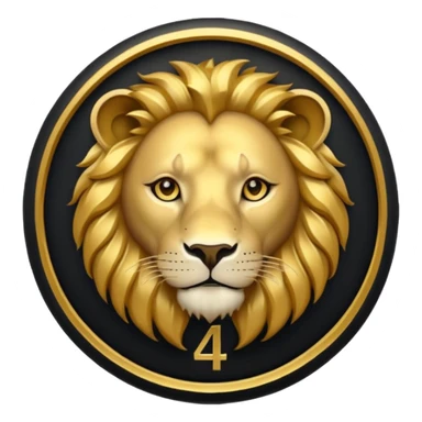 Make a round icon for a paid subscription, black and gold, with the number 4 and a lion. sticker