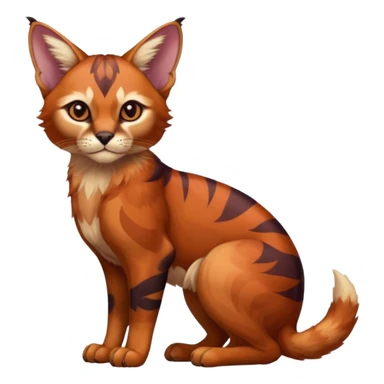 Patterned marked elegant fluffy furry cute beautiful cool edgy Caracal-Sphynx-Red-Panda-fusion-hybrid-animal-creature, full body sticker