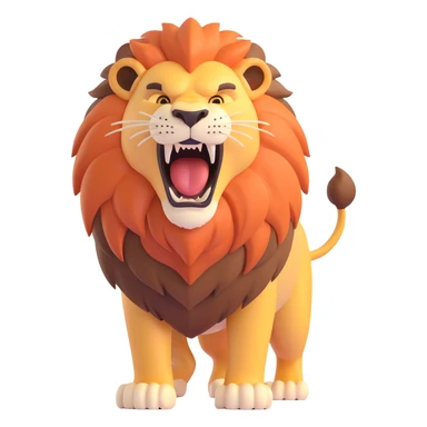 a big, fierce male lion, roaring, 3D style sticker