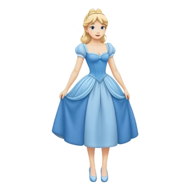 full body Cinderella with blue dress and blonde hair, showing entire figure from head to feet, minimal style sticker