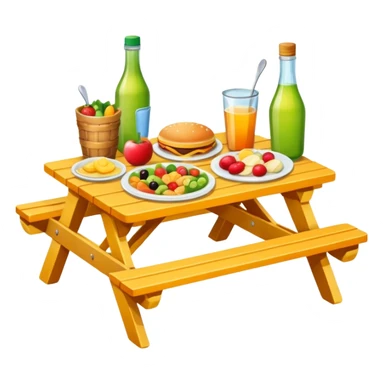 picnic table with food items on it sticker