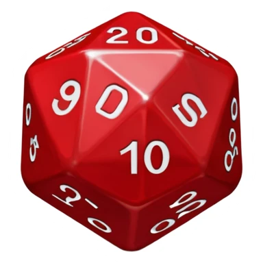 Make an emoji of a red d20 die with silver lining and numbers. It should look like the one from stranger things sticker