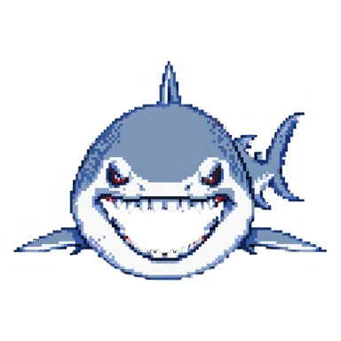 shark with big white teeth shown prominently in a menacing face-on view sticker