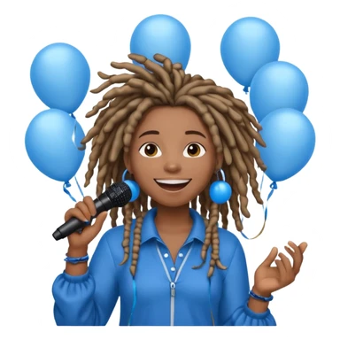 Black girl Stud with dreadlocks singing 1,2,3 release em with white and blue balloons flying overhead emoji like with mic in hand  sticker