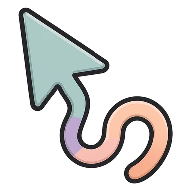 mouse cursor arrow with a long tail, icon-color-outlined style, thin clean outlines, soft rounded shapes, pastel palette #98B5BC, #B5B3C1, #C9A3C9, #E4C0CA, #F7DCD1, #F7C0AA, detailed shadows and highlights, soft lighting, transparent background sticker