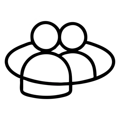 minimalist icon of two people side by side with a subtle energy ring around them, black lines on white background, flat design sticker