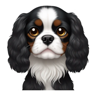 Small completely black Cavalier King Charles spaniel with black fur on his whole face and white fur on chest sticker