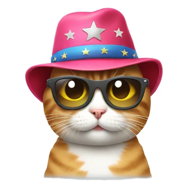 cat wearing sunglasses and a star hat sticker