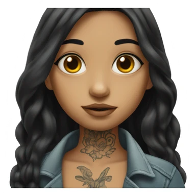 Long black hair girl with tattoos  sticker