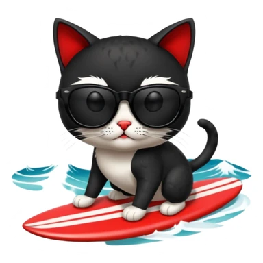 a bad kitty on the waves. make the cat look devlishish with a pair of black ray bans wayfers on. surfing. I want the ray bans black so you cant see the cats eyes sticker