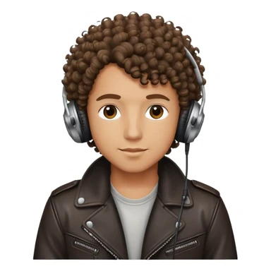 curly haired boy wearing a leather jacket and headphones music producer sticker