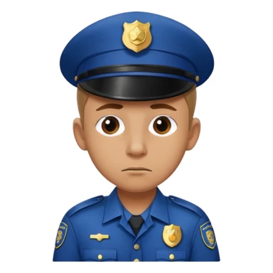 A sad police officer with one ear sticker