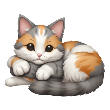 grey and white small cat with eyes closed lying down upside down with its head resting on its paw sticker