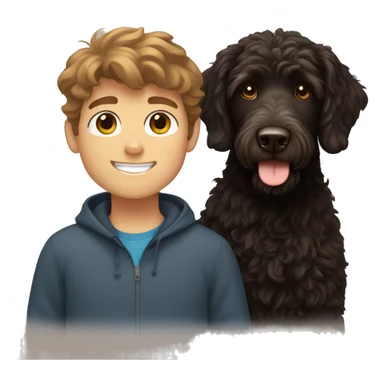 Brown haired Boy and black labradoodle sticker