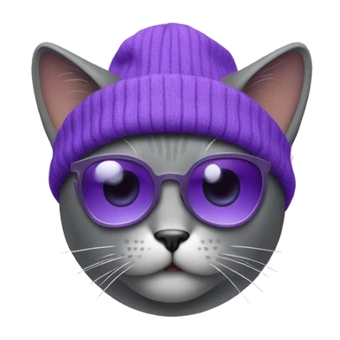 Grey cat with purple sunglasses and beanie sticker