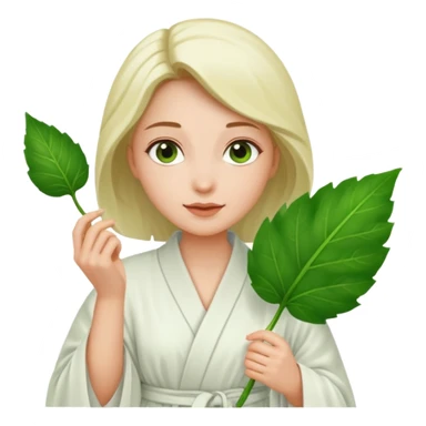 woman holding leaf and white robe sticker