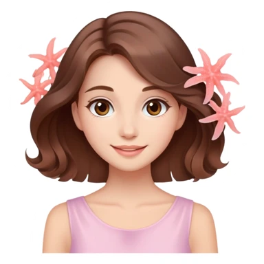  happy elegant beautiful girl flowy brown hair that is more valuable then corals  cleaning with a cute light pink aura behind here  sticker
