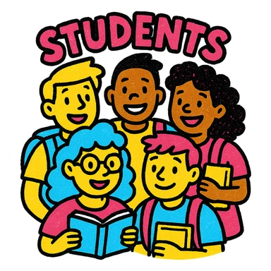 multicultural group of students, professional style, green gold and white color scheme, bold and clear, suitable for digital use sticker