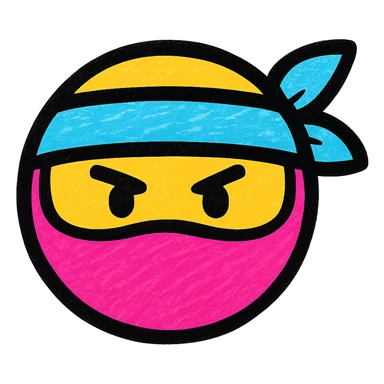 ninja emoji, modern icon style, simple and bold, masked face, headband, minimal details, suitable for app icon sticker
