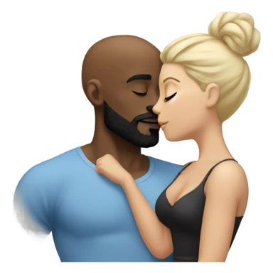 White brunette kissing muscular black bald man with beard sticker